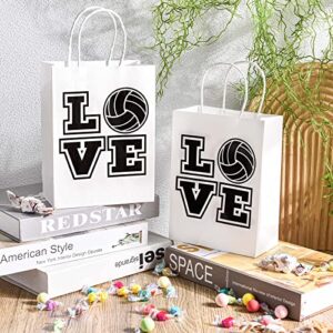 18 Pcs Volleyball Party Treat Bags Volleyball Goody Treat Bag with Handle Black Volleyball Paper Bag Kraft Goodie Candy Bags for Sport Theme Birthday Party Decor (White Backing,Love Style)