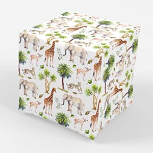 stesha party safari wrapping paper jungle birthday gift, folded flat 30 x 20 inch, 3 sheets