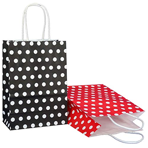 ADIDO EVA Small Polka Dot Paper Gift Bags with Handles Red and Black 8.2 x 6 x 3.1 In 25 PCS