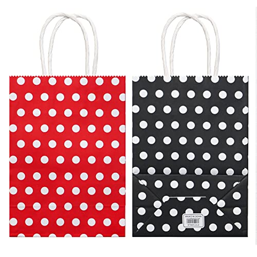 ADIDO EVA Small Polka Dot Paper Gift Bags with Handles Red and Black 8.2 x 6 x 3.1 In 25 PCS