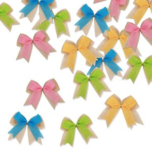 Meseey 12 Pcs Easter Burlap Bows 4 Inch Pink/Yellow/Blue/Grenn Spring Bow for Holiday Spring Wreath DIY Crafts Home Decoration (Spring)