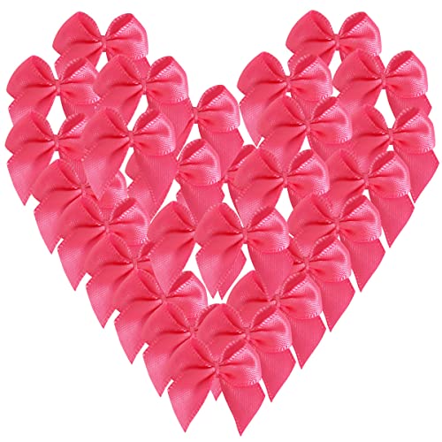 Micomon 50pcs Mini Ribbon Bows for Crafts Small Hot Pink Bows Christmas Decoration Embalishement Scrapbooking(3/8",Hot.Pink)