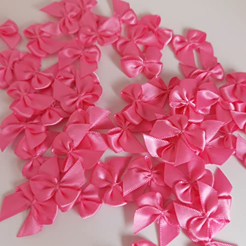 Micomon 50pcs Mini Ribbon Bows for Crafts Small Hot Pink Bows Christmas Decoration Embalishement Scrapbooking(3/8",Hot.Pink)