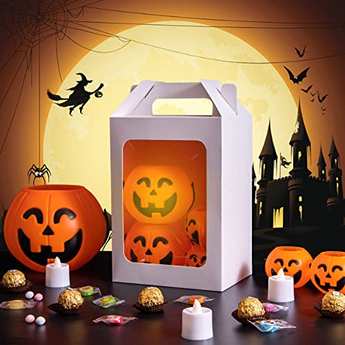 Dasofine Gift Bags with Window 12pcs, 7.1”×5.1”×9.8” Transparent Paper Bag, Paper Gift Bags with Handles for Halloween, Bridal Shower, Party