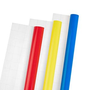 LeZakaa Solid Wrapping Paper Bundle with Gift Bows & Gift Tags, Curling Ribbon - 30" x 120" x 3 Roll - Red, Yellow & Blue Design