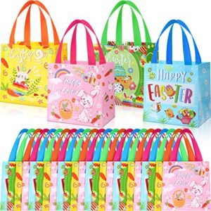32 pcs easter gift bags large 8 x 8 x 6 inch easter non woven bags with handles rabbit bunny reusable easter tote bags for easter egg hunt, party favor supplies