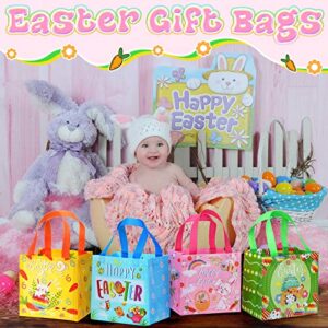 32 Pcs Easter Gift Bags Large 8 x 8 x 6 Inch Easter Non Woven Bags with Handles Rabbit Bunny Reusable Easter Tote Bags for Easter Egg Hunt, Party Favor Supplies