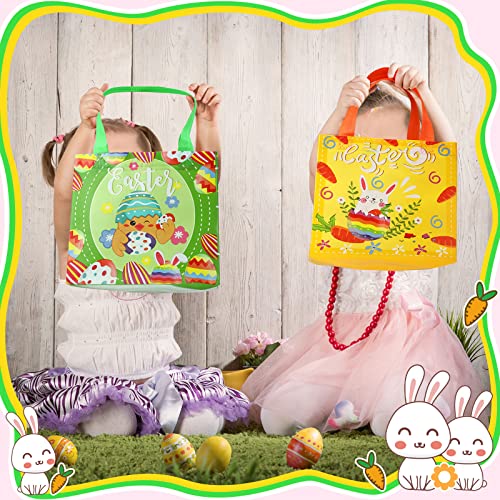 32 Pcs Easter Gift Bags Large 8 x 8 x 6 Inch Easter Non Woven Bags with Handles Rabbit Bunny Reusable Easter Tote Bags for Easter Egg Hunt, Party Favor Supplies