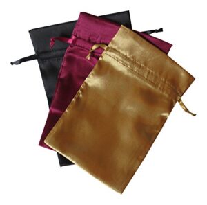 tarot bags fall colors satin bundle of 3: wine black and gold (6″ x 9″ each)