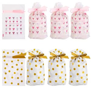 tebery 100 pack plastic treat bags party favor bags, drawstring gift bags candy cookie goodies bag, gift wrapping package for christmas wedding party birthday engagement holiday