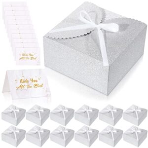 12 pack gift boxes with ribbons 8 x 8 x 4 inch present boxes with lids and greeting cards elegant paper gift wrap boxes bridesmaid proposal boxes for wedding birthday christmas party (shiny silver)