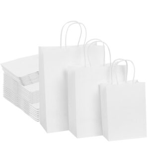 packanewly kraft paper bags with handles, 105 pcs white – eco-friendly gift bags – mixed sizes: small, medium & large for retail, gift, shopping, wedding, birthday & parties