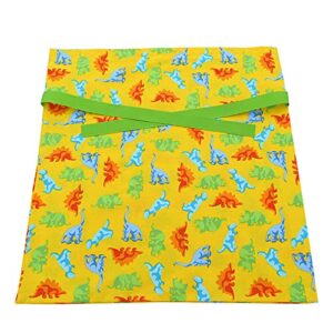 VZWraps Dinosaurs Reusable Fabric Gift Bag for Birthday, Baby Shower or Any Occasion (Yellow, Medium 17 Inches Wide by 18 Inches High)