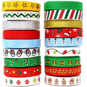 Joiedomi 18Pcs Christmas Ribbons; 90 Yard Grosgrain Satin Fabric Ribbons for Christmas Holiday Gift Box Wrapping, Hair Bow Clips, Gift Bows, Craft, Sewing, Wedding (18PCS One-Size)