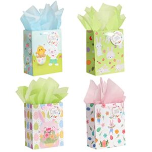 12 pcs easter gift bags w. 12 pcs tissue paper & easter tags, easter bunny gift bags w. handles, easter egg hunt bags bunny paper treat bags, party favors for kids, easter goodie bags, easter egg chick bunny bags for gift wrapping (multicolor)