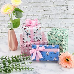 PETOX Gift Wrapping Paper Set 19.7 x 27.5 Inch - Floral Flower Birthday Wrapping Paper for Girls/Women, Wrapping Paper and Ribbon Set for Wedding, Mother's Day (Pack of 10)