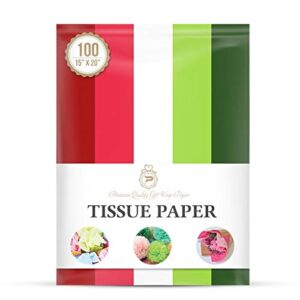 christmas theme tissue paper for gift wrapping (5 assorted colors), packaging, floral, birthday, christmas, halloween, diy crafts and more 15″ x 20″ 100 sheets