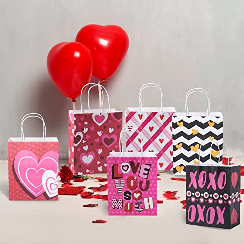 JOYIN 48 PCs Valentine's Day Red Pink Gift Bags with Handle 7.2x9 inch, Paper Wrapping Kraft Bags for Funny Gifts Novelty Gifts Valentines Day Gift Bags Giving