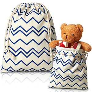 dunzy 2 pack drawstring gift bags large ivory and blue stripe fabric gift bags reusable canvas gift bags for father’s day birthdays holiday, 15.8 x 19.7 inch, 11.8 x 15.8 inch