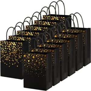 nicunom 60 pack paper gift bags, 8.3 x 5.9 x 3.1 inch black gold gift bags bronzing stars & heart gift bags bulk kraft party favor bags with handle for wedding birthday halloween mother’ day christmas anniversary
