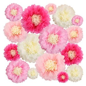 aunifun 16 pieces paper flower tissue paper chrysanth flowers diy crafting for wedding backdrop nursery wall decoration -multicolor paper flower