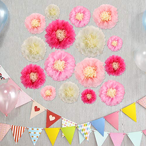 Aunifun 16 Pieces Paper Flower Tissue Paper Chrysanth Flowers DIY Crafting for Wedding Backdrop Nursery Wall Decoration -Multicolor Paper Flower