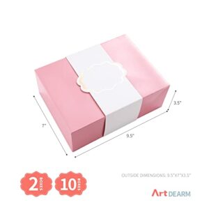 ARTDEARM 10 Gift Boxes with Wrap Bands 9.5x7x3.5 Inches, Gift Boxes with Lids, Bridesmaid Proposal Boxes, Gift Boxes with Greeting Card for Gifts (Glossy Pink)