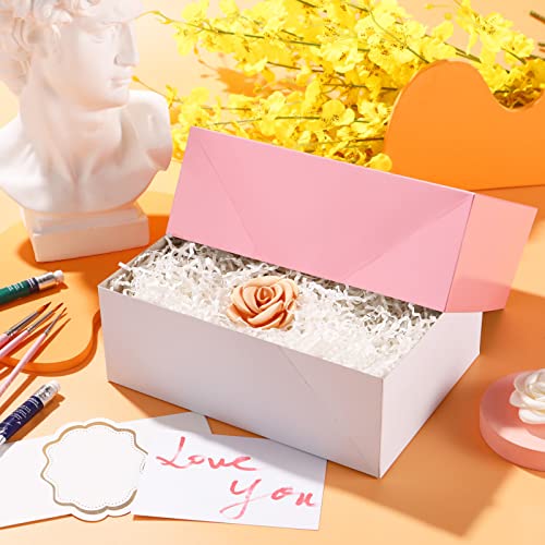 ARTDEARM 10 Gift Boxes with Wrap Bands 9.5x7x3.5 Inches, Gift Boxes with Lids, Bridesmaid Proposal Boxes, Gift Boxes with Greeting Card for Gifts (Glossy Pink)