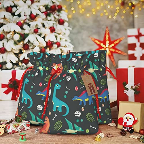 Cartoon Dinosaurchristmas Drawstring Gift Bag, Linen Drawstring Gift Bag, Reusable Drawstring Gift Bag, Used For Christmas, Birthday, Wedding Supplies