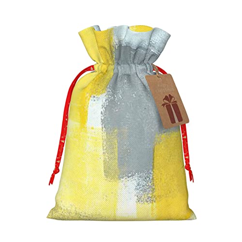 Grey And Yellow Abstract Art Paintingchristmas Drawstring Gift Bag, Linen Drawstring Gift Bag, Reusable Drawstring Gift Bag, Used For Christmas, Birthday, Wedding Supplies