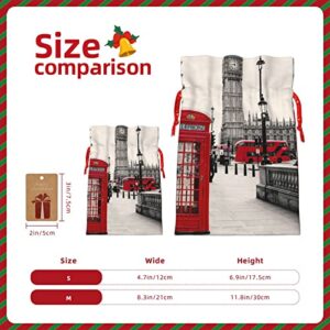 Red Phone Booth London Streetchristmas Drawstring Gift Bag, Linen Drawstring Gift Bag, Reusable Drawstring Gift Bag, Used For Christmas, Birthday, Wedding Supplies