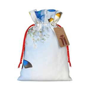 flowers and butterflychristmas drawstring gift bag, linen drawstring gift bag, reusable drawstring gift bag, used for christmas, birthday, wedding supplies