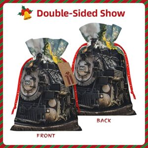 Steam Trainchristmas Drawstring Gift Bag, Linen Drawstring Gift Bag, Reusable Drawstring Gift Bag, Used For Christmas, Birthday, Wedding Supplies