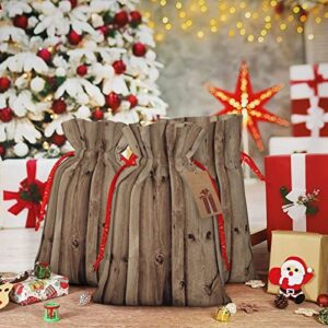 Wood Grainchristmas Drawstring Gift Bag, Linen Drawstring Gift Bag, Reusable Drawstring Gift Bag, Used For Christmas, Birthday, Wedding Supplies