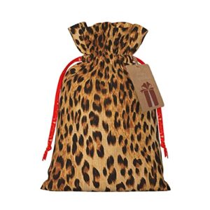 leopard printchristmas drawstring gift bag, linen drawstring gift bag, reusable drawstring gift bag, used for christmas, birthday, wedding supplies