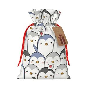 cute penguinchristmas drawstring gift bag, linen drawstring gift bag, reusable drawstring gift bag, used for christmas, birthday, wedding supplies