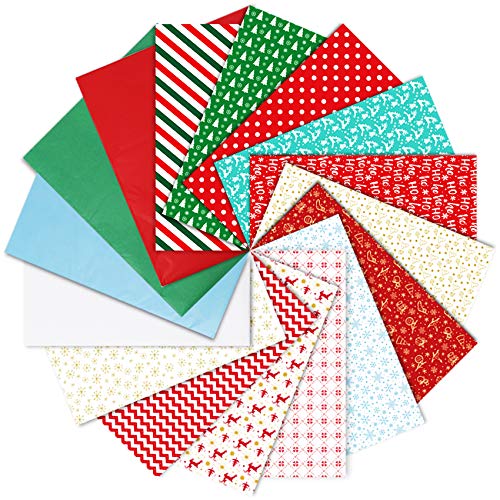 200pcs Christmas Tissue Paper for Gift Wrapping, 16 Different Style Wrapping for Christmas Boxes, Xmas Wrapping Bags and Wine Bottles