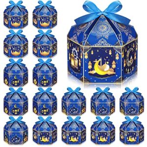 16 pcs ramadan eid mubarak treat boxes ramadan gift boxes eid mubarak party favors decorations muslim ramadan candies goodies boxes with ribbon for eid supplies 6.9 x 5.1 x 3.5 inch, 4 designs
