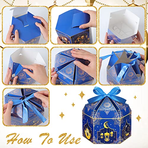 16 Pcs Ramadan Eid Mubarak Treat Boxes Ramadan Gift Boxes Eid Mubarak Party Favors Decorations Muslim Ramadan Candies Goodies Boxes with Ribbon for Eid Supplies 6.9 x 5.1 x 3.5 Inch, 4 Designs