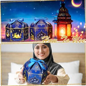 16 Pcs Ramadan Eid Mubarak Treat Boxes Ramadan Gift Boxes Eid Mubarak Party Favors Decorations Muslim Ramadan Candies Goodies Boxes with Ribbon for Eid Supplies 6.9 x 5.1 x 3.5 Inch, 4 Designs