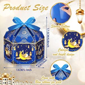 16 Pcs Ramadan Eid Mubarak Treat Boxes Ramadan Gift Boxes Eid Mubarak Party Favors Decorations Muslim Ramadan Candies Goodies Boxes with Ribbon for Eid Supplies 6.9 x 5.1 x 3.5 Inch, 4 Designs