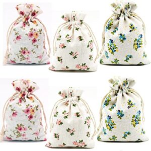 Autupy 30 Pack 5.5 x 3.9 Inch Floral Burlap Drawstring Bags Floral jewelry bags Gift Bags Packing Storage Linen Jewelry Pouches Sacks for Wedding Birthday Party Shower