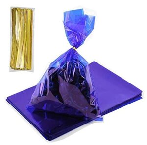 blue cellophane bags 100 pcs cellophane wrap bags with twist ties for bakery cookies sweets snacks candies dessert transparent color (blue)