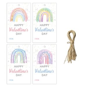 valentine’s day tags for kids – 4 styles 40 pcs boho rainbow valentine’s day hanging tag with string cards – valentine’s day gift labels, gift wrapping, party gift box, decoration supplies(qrtag-03)