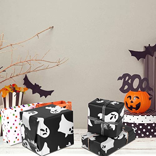 Kavoc 60 Sheets 20 x 20 Inch Large Size Halloween Tissue Paper White Ghost Art Tissue Paper Carnival Horror Pattern Tissue Paper Set Halloween Decorative Paper for Gift Wrapping Mardi Gras Birthday Wedding Party Gift Bag DIY Pompom Confetti Crafts