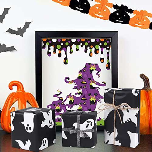 Kavoc 60 Sheets 20 x 20 Inch Large Size Halloween Tissue Paper White Ghost Art Tissue Paper Carnival Horror Pattern Tissue Paper Set Halloween Decorative Paper for Gift Wrapping Mardi Gras Birthday Wedding Party Gift Bag DIY Pompom Confetti Crafts