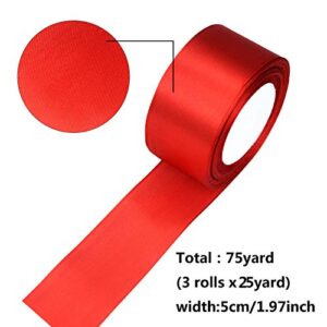 3 Rolls Wide Christmas Satin Ribbon Double Face Polyester Satin Ribbon Solid Satin Ribbon for Christmas Wedding Mother's Day Gift Wrapping Crafts Hair Bows, Party Favors … (2inch, Red, Green,Gold)