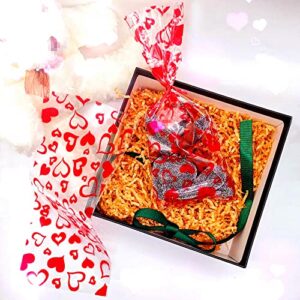 SaktopDeco 100 PCS Red Heart Cellophane Bags Goody Bags Plastic Bags Cookie Bags Valentine Cellophane Bags for Party Birthday Supplies