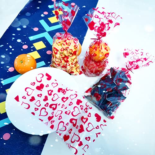 SaktopDeco 100 PCS Red Heart Cellophane Bags Goody Bags Plastic Bags Cookie Bags Valentine Cellophane Bags for Party Birthday Supplies