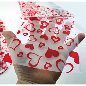 SaktopDeco 100 PCS Red Heart Cellophane Bags Goody Bags Plastic Bags Cookie Bags Valentine Cellophane Bags for Party Birthday Supplies